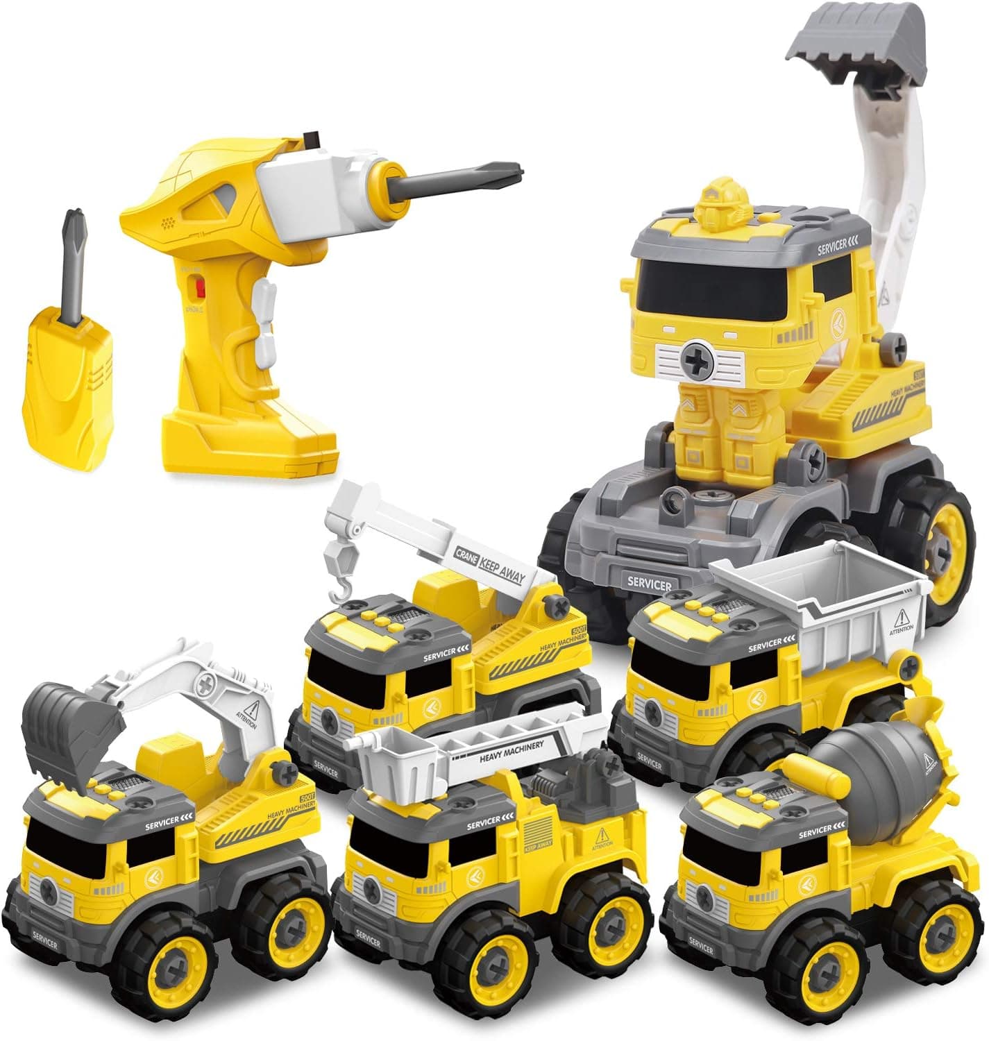 Take Apart Toys with Electric Drill | Converts to Remote Control Car | 5 in one Construction Truck Take Apart Toy for |Gift Toys for Boys 3,4,5,6,7 Year Olds | Kids Stem Building Toy