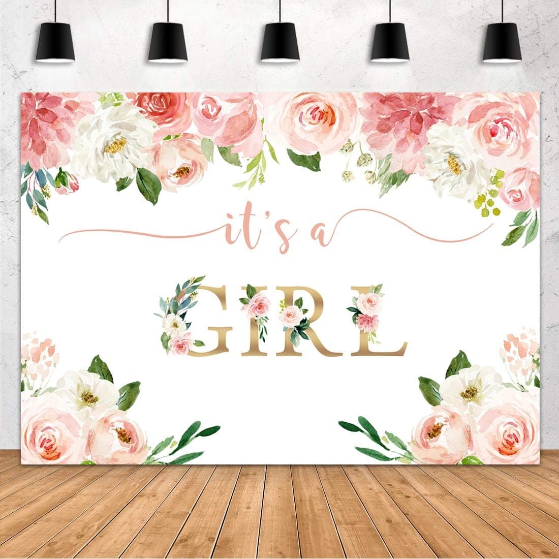 Aperturee It's a Girl Baby Shower Backdrop Watercolor Pink Floral Photography Background 7x5ft Flower Baby Girl Party Decorations Photo Booth Photoshoot Props Banner Supplies