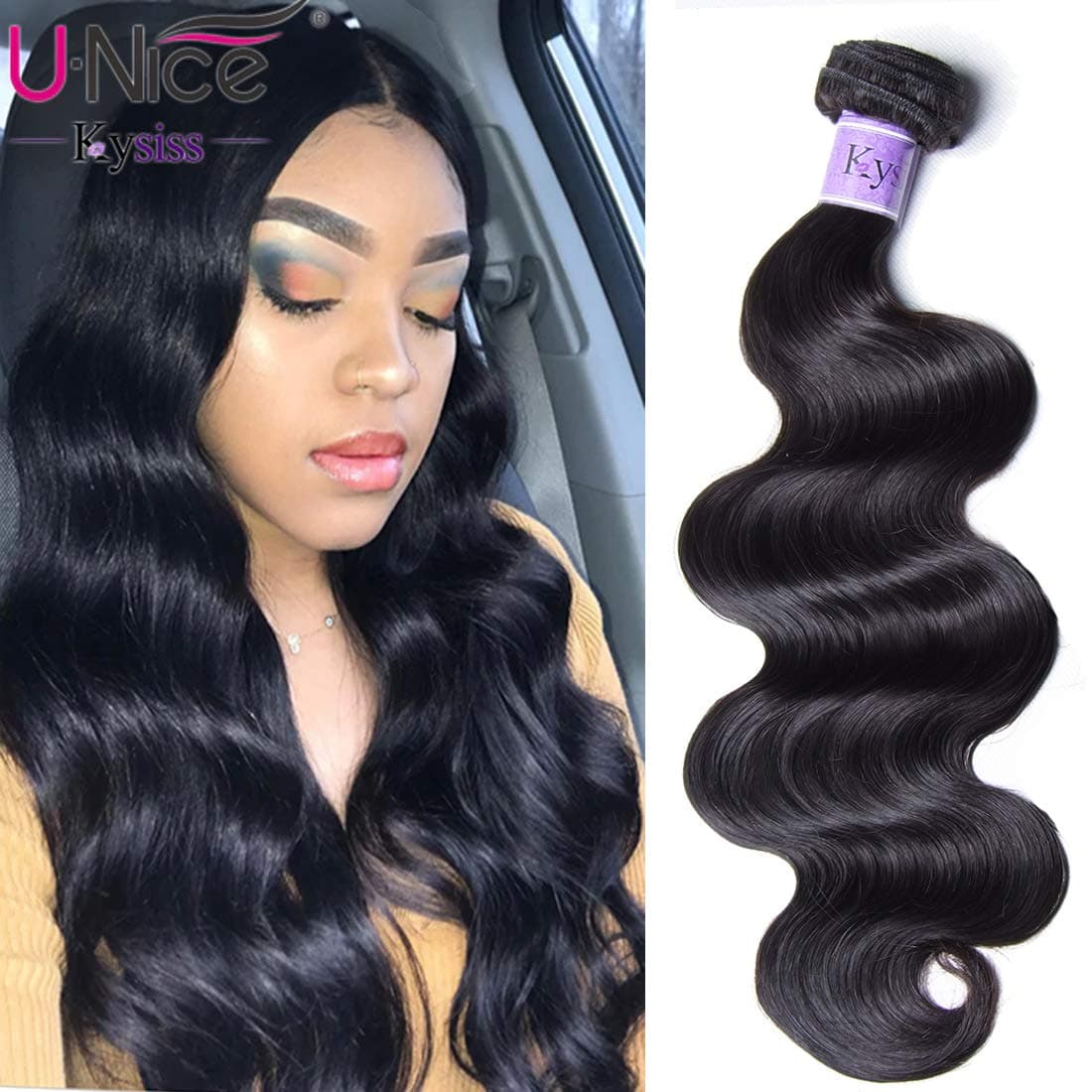 UNice Hair Kysiss Series Brazilian Body Wave Hair Weave 1 Bundle 100% Virgin Human Hair Weaving Extensions Natural Color (22inch)