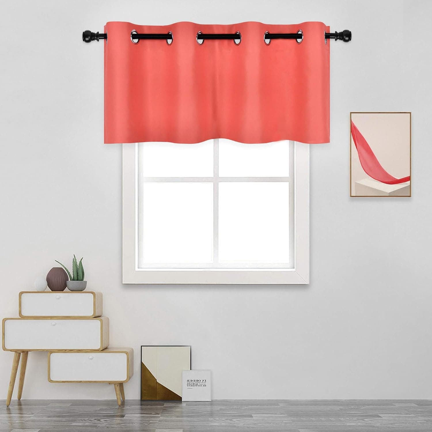 DECOVSUN Coral Colored Valance for Bedroom Blackout Curtain Valance for Bathroom Window Treatment for Living Room Short Straight Drape Valance for Bedroom Kids Room 52X18 Inch 1 Panel