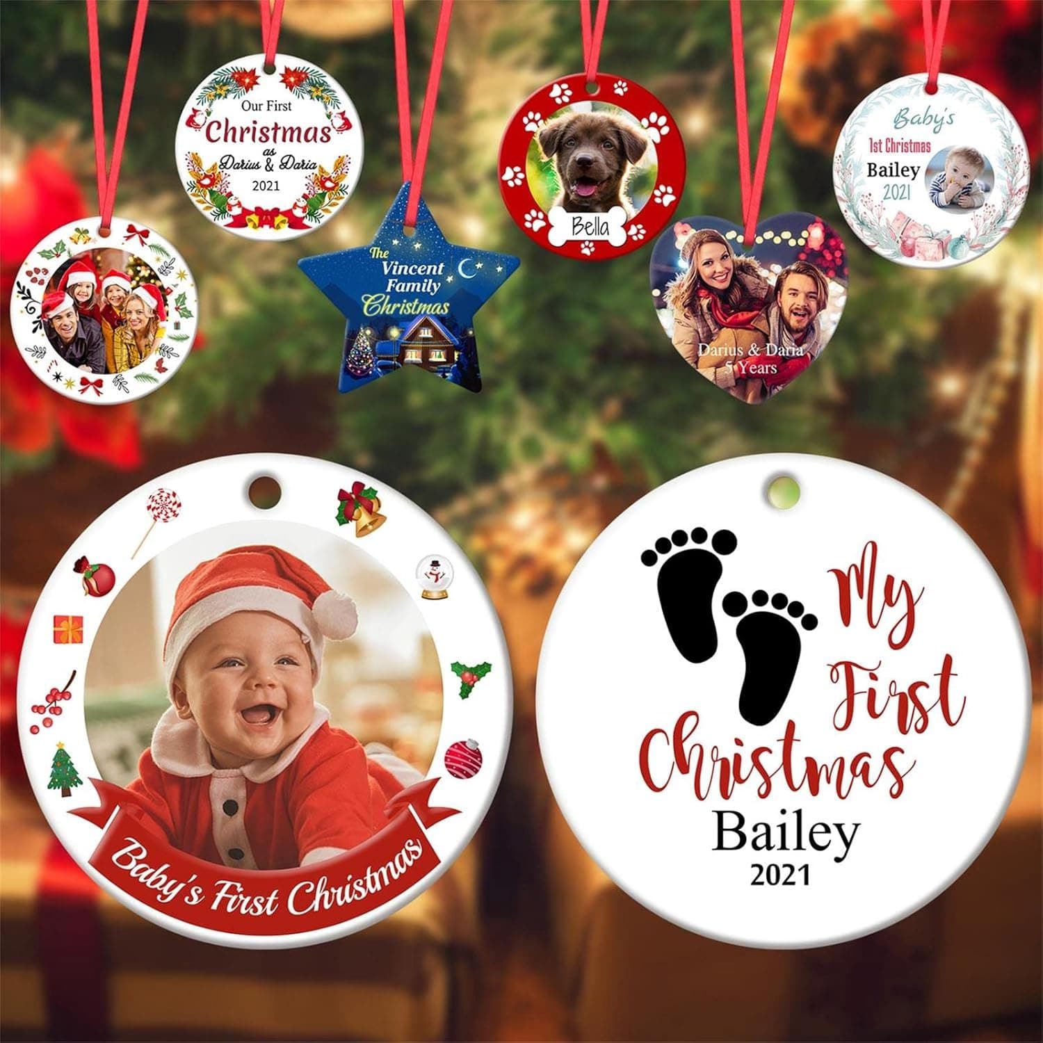Personalized Babys First Christmas Ornament 2021,Custom Baby Photo Ornament,First Christmas Ornament with Baby's Name