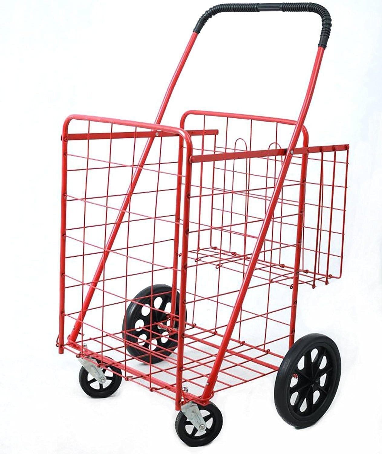 Premium Size Folding Shopping Cart with Double Baskets 150 lb Capacity, w/Spinning Wheels, Grocery Shopping Made Easy Utility Cart