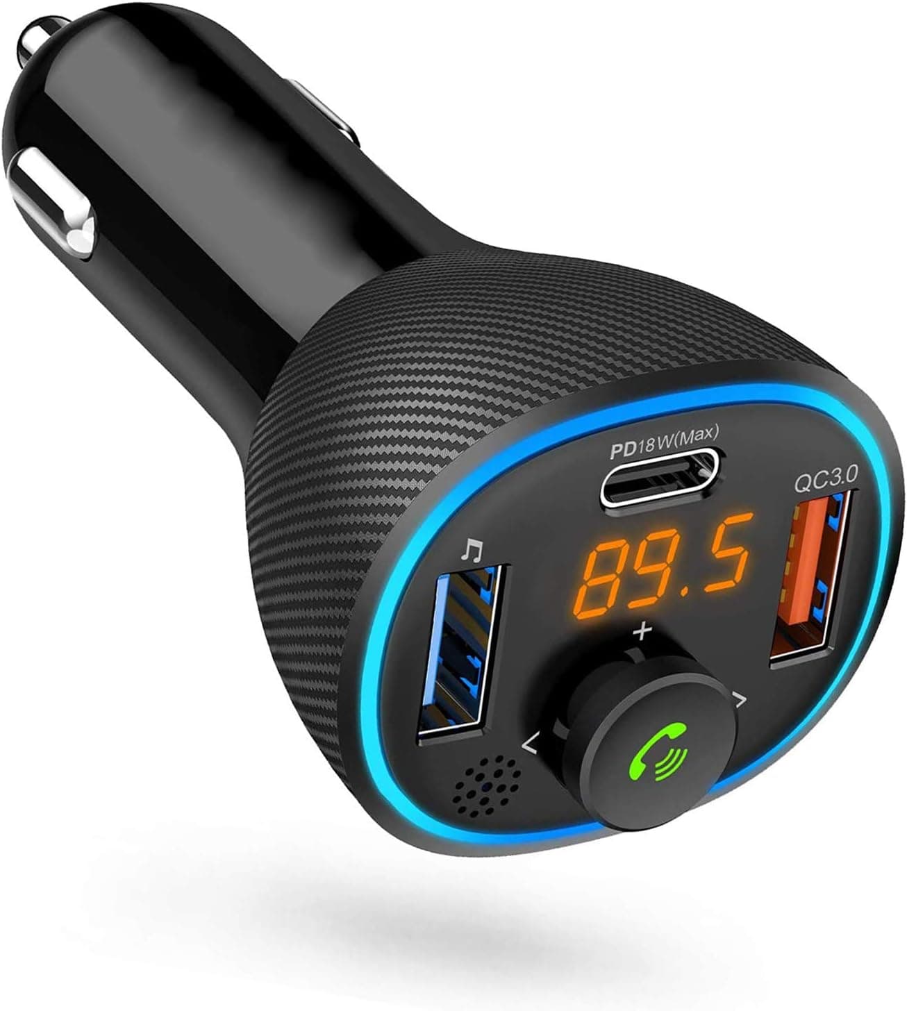 Bluetooth FM Transmitter for Car QC3.0 and Type C PD,Bluetooth Wireless Radio Audio Adapter and Receiver,Music Player Fast Charging Car Charger Hands Free Car Kit with Deep Bass and Voice Assistant