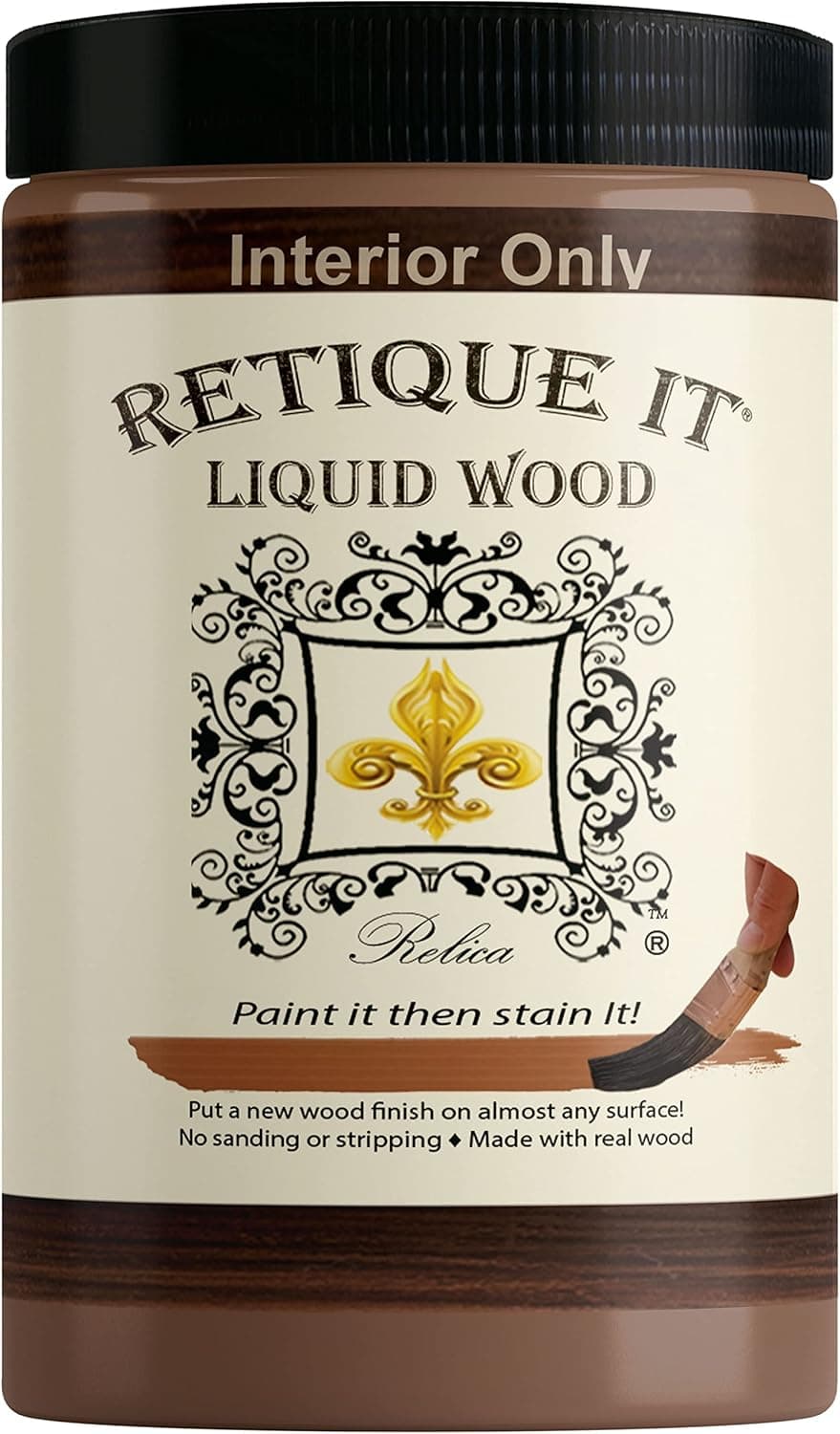 Retique It Liquid Wood - Dark Wood Quart - Paint it then stain it - Stainable Wood Fiber Paint - Put a fresh coat of wood on it (32oz Dark Wood)