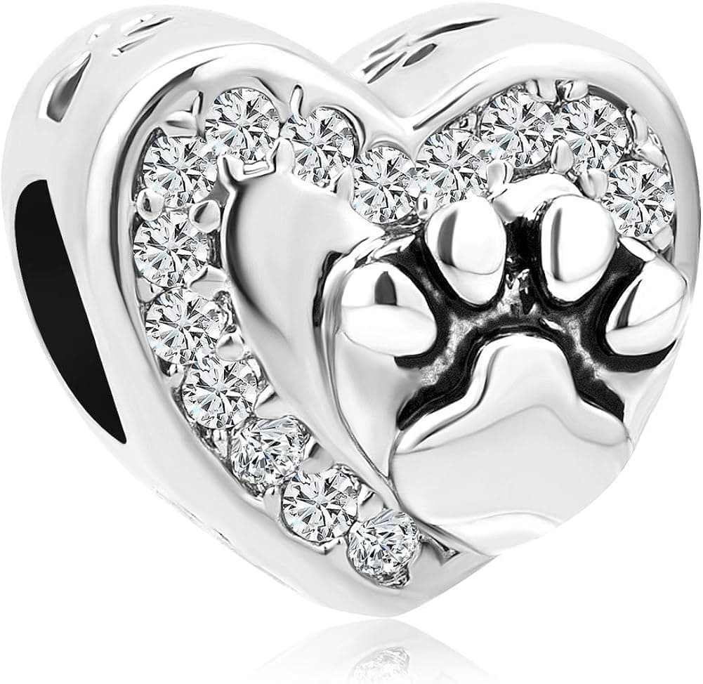 CharmSStory Stainless Steel Dog Mom Charm Pet Paw Print Beads for Bracelets