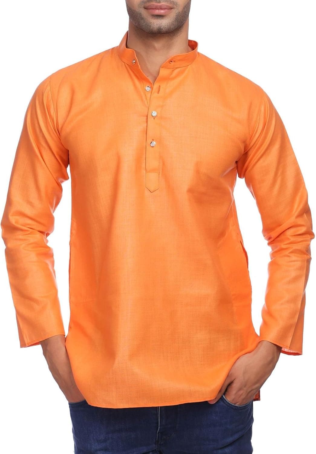 WINTAGE Men's Cotton Silk Blend Tailored Fit Casual/Festive Indian Kurta Dress Shirt : Multiple Color Options