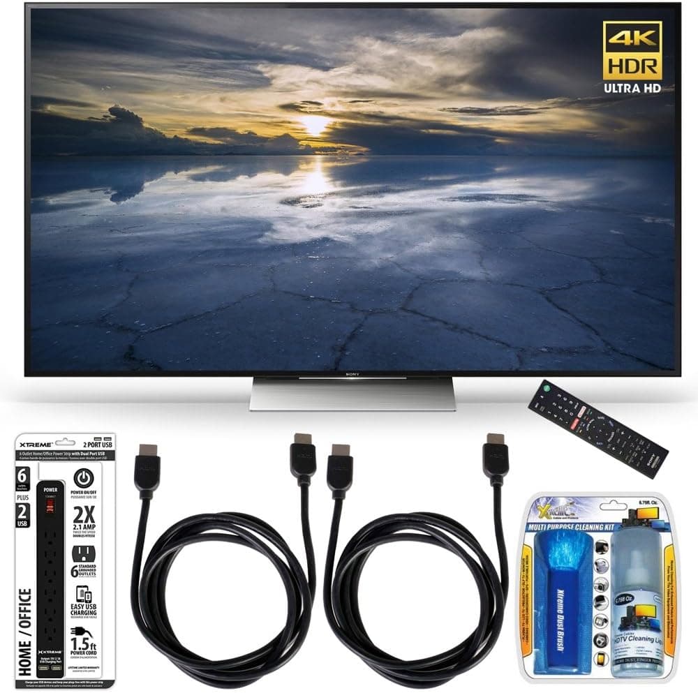 Beach Camera Sony XBR-65X930D 65-Inch Class 4K HDR Ultra HD TV Accessory Bundle Includes Television, Screen Cleaning Kit, Power Strip with Dual USB Ports and 2 HDMI Cables