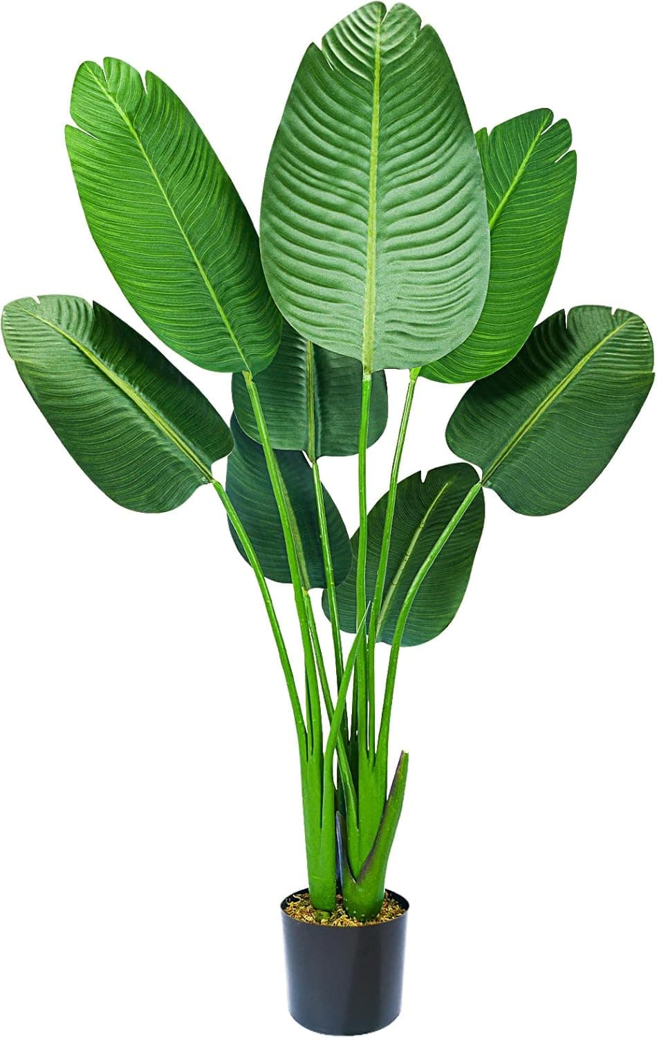 HAIHONG Artificial Bird of Paradise Plant 4 Feet Faux Palm Tree with 8 Trunks Faux Tree for Indoor Outdoor Modern Decoration Faux Plants in Pot for Home Office Perfect Housewarming Gift，Green…