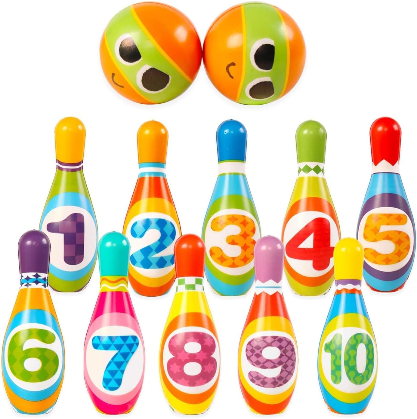 Bowling Ball Set Toddlers Toys 10 Colorful Soft Foam Bowling Pins 2 Bowling Balls Kids Outdoor Indoor Toys Sport Game Gifts for Ages 3 4 5 Boys Girls