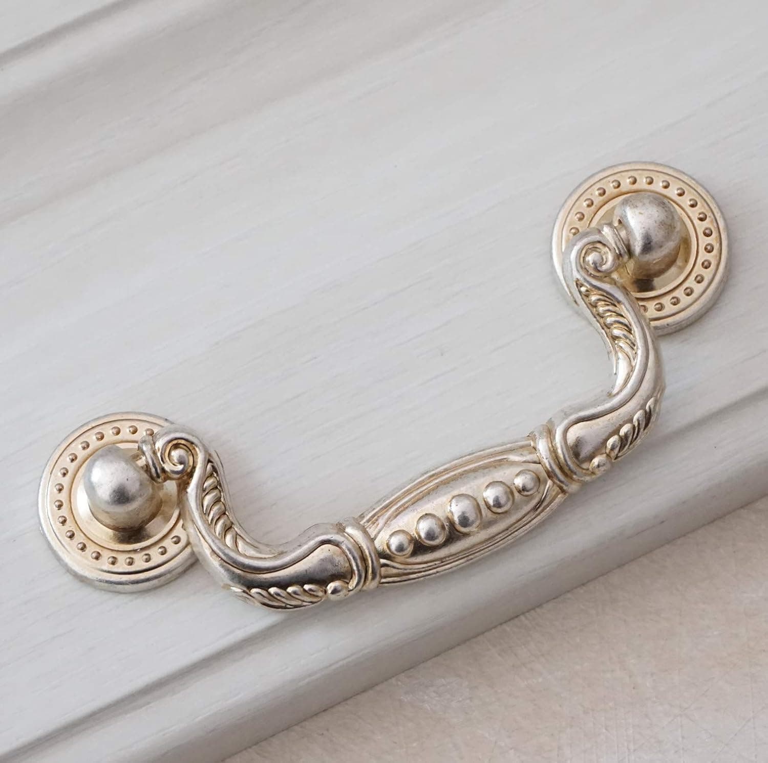 LBFEEL 3.0" 3.75" Shabby Chic Antique Silver Drawer Pulls Cabinet Knobs Drop Bail Dresser Handles 76 96 128 160mm (3.0" Hole Centers Drop Pull)