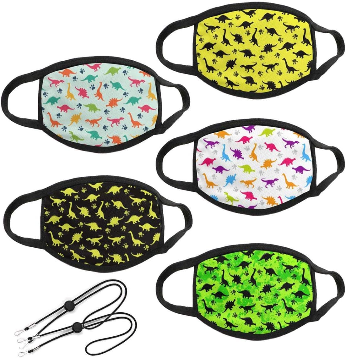 Big Kids Reusable Face Mask, 5pcs Washable Face Mask with 2pcs Mask Lanyard, Middle & High School Students Cloth Face Mask, 2 Layers Face Cover for Boys Girls Teens Ages 8-16