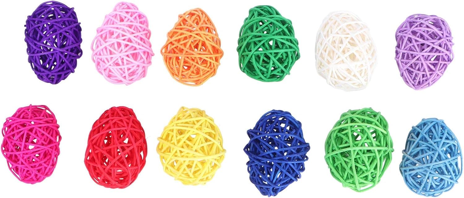 VALICLUD 12pcs Rattan Wicker Balls Easter Egg Shape Wicker Ball Woven Eggs Decorative Hanging Eggs for DIY Crafts Vase Fillers Easter Hunt Basket Stuffers Fillers (Random Color)