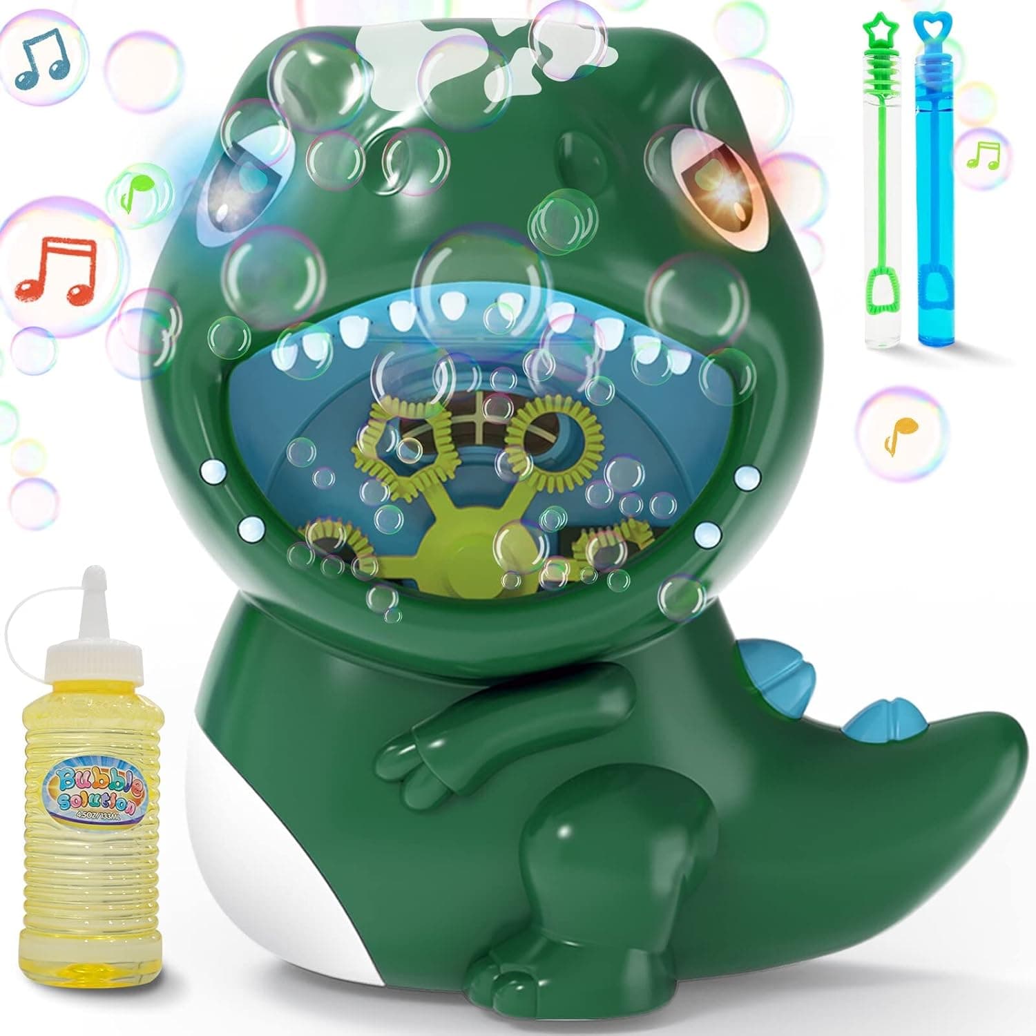 LeJonquille Toys Dinosaur Bubble Machine for Toddler Boys Girls,Bubble Blower Party Favors, Summer Outdoor Toy, Automatic Bubble Maker with Music and Lights, Birthday Gift for 1 2 3+ Years Old