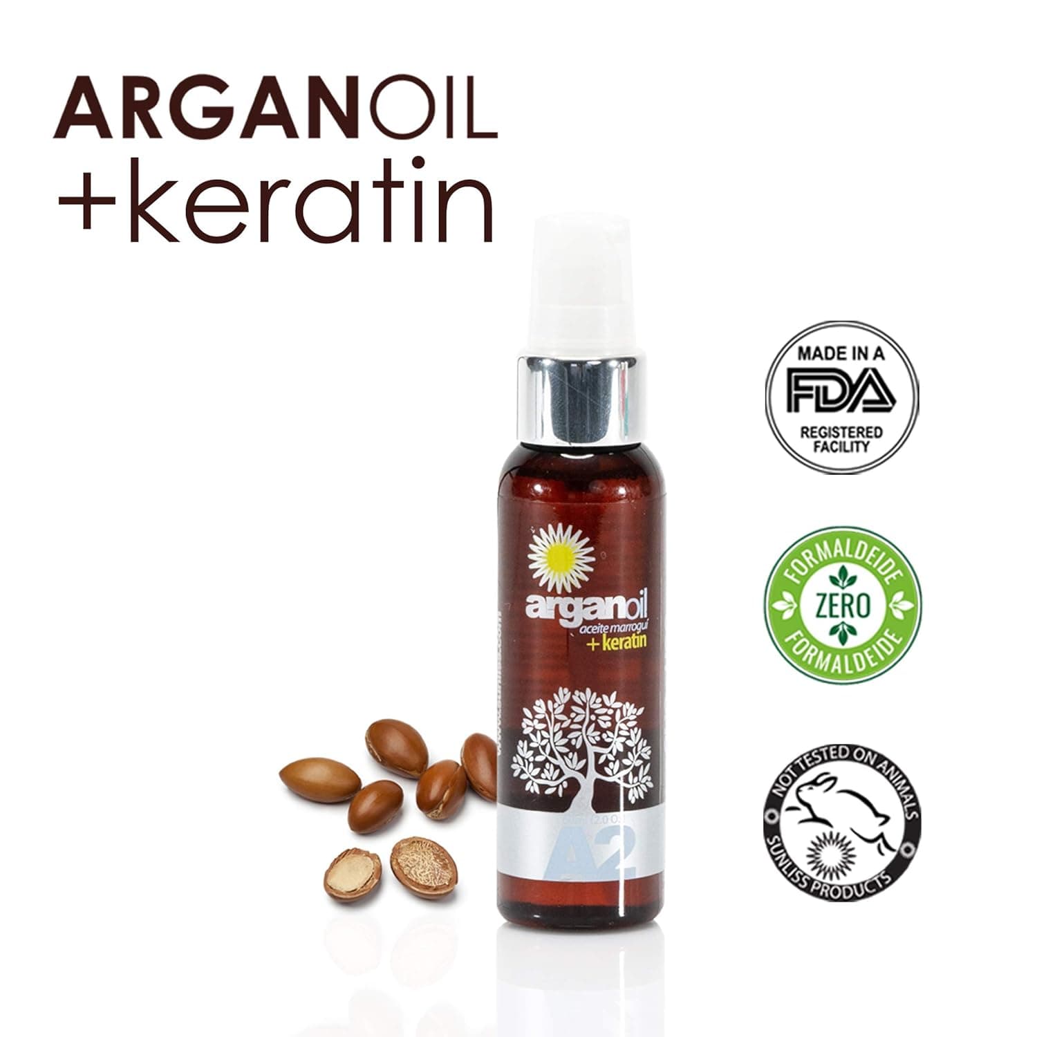 Argan Oil + Keratin Hair Repair treatment for Damaged Hair Made in USA by SUNLISS Eliminates Frizz