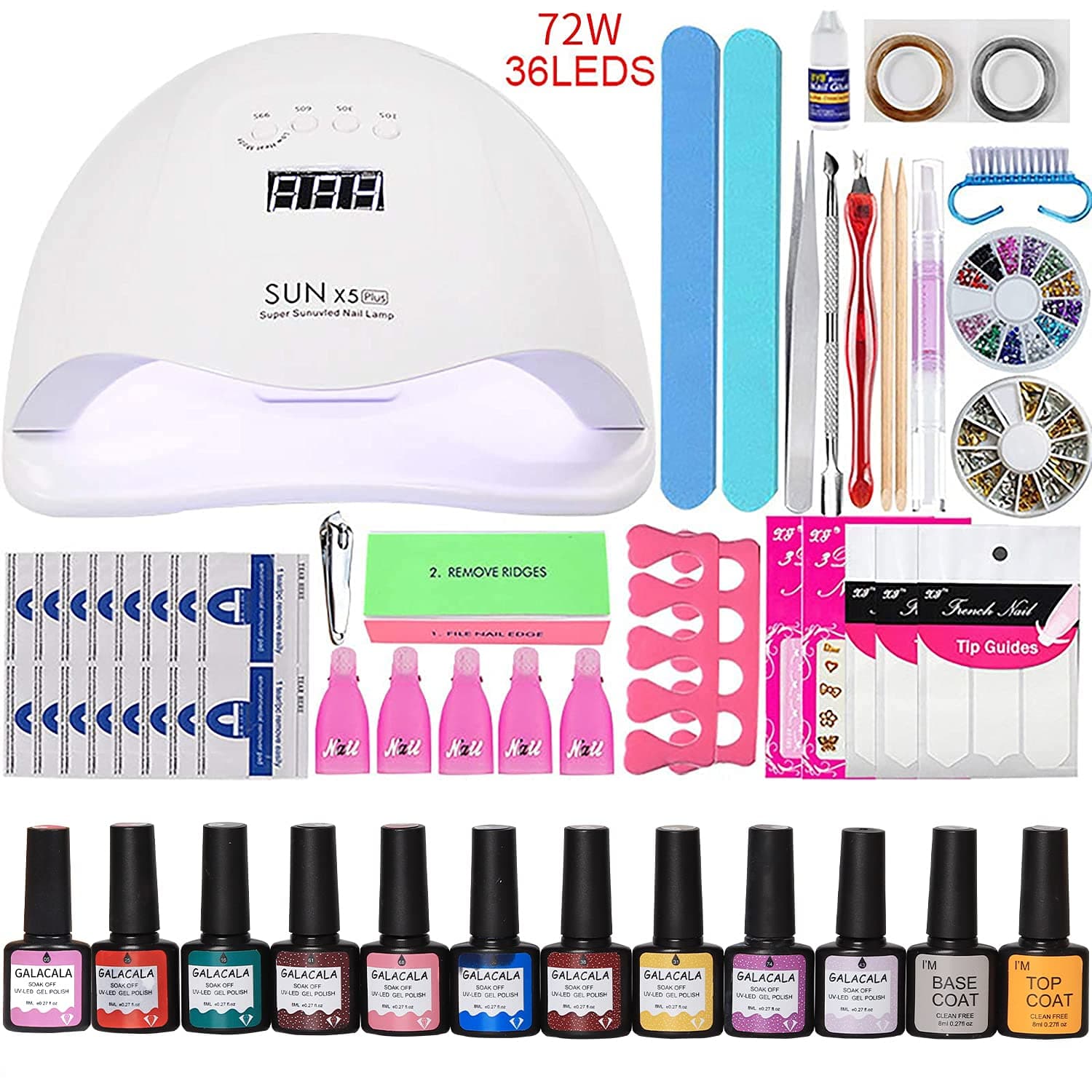 Gel Nail Polish Kit with UV Light,72W Led Nail Dryer Nail Lamp,10 Colors Gel Nail Polish Set, Gel Manicure Kit, No Wipe Base Top Coat, Nail Art Decorations, Manicure Tools Starter Kit