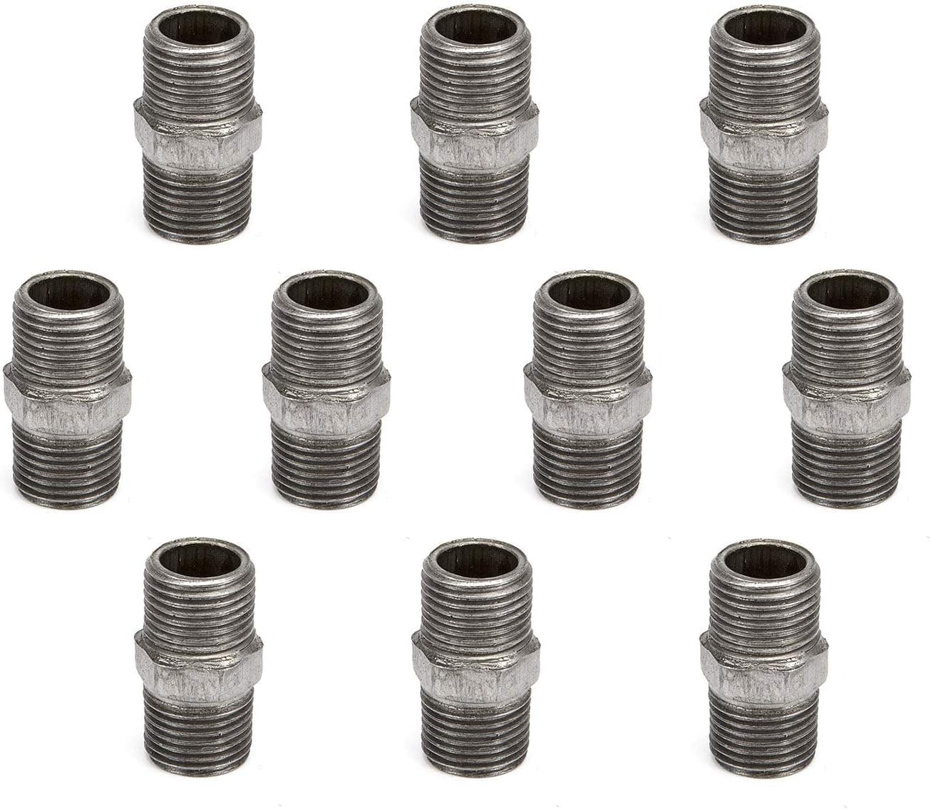 1/2" x 1.58" Hex Steel Threaded Pipe Nipple, Home TZH 10 Pack 1/2” Male Coupling Connector for Steam-punk Vintage Shelf Bracket DIY Plumbing Pipe Decor Furniture (10, 1/2"x1.58")