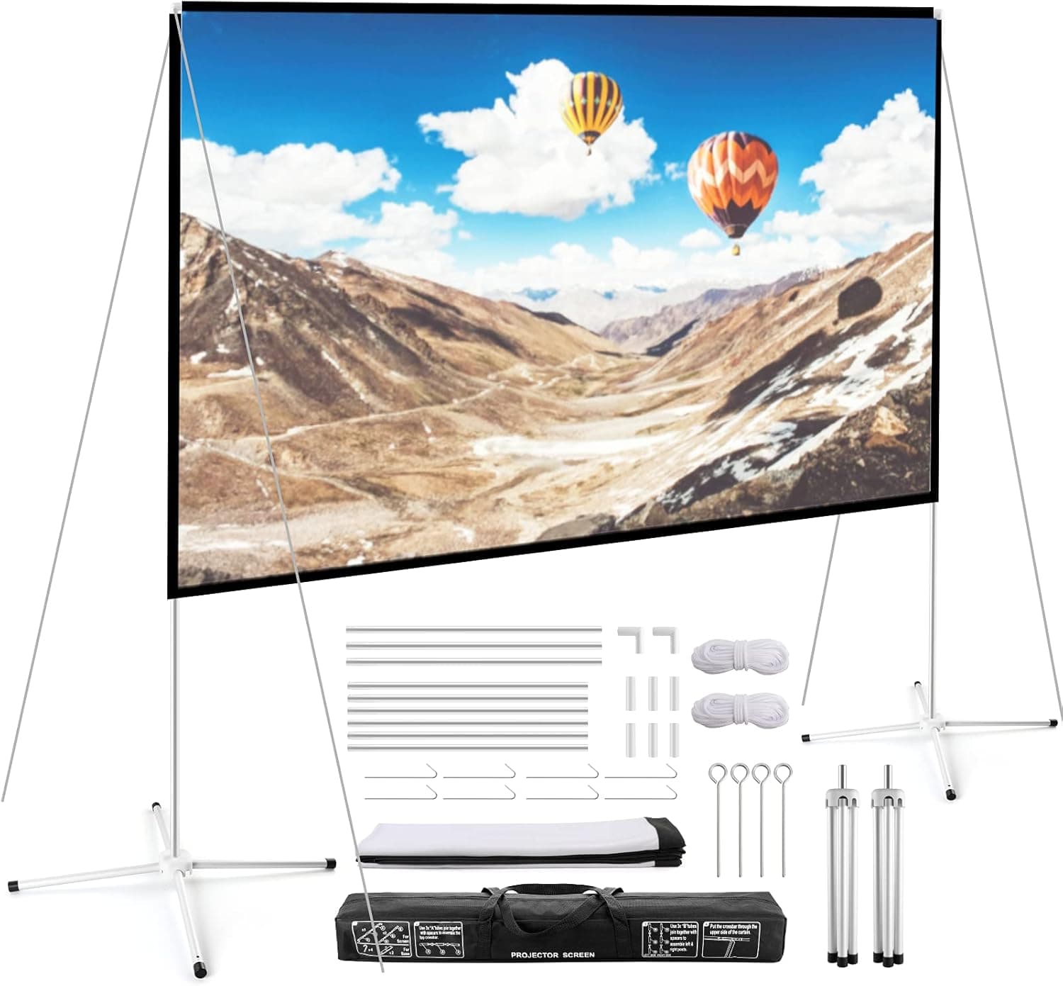 120 Inch Projector Screen and Stand - 4K HD 16:9 Portable Projector Screen Indoor Outdoor with Carry Bag for Home Theater Backyard Cinema Travel Front Rear Video Projection Screen for Movie