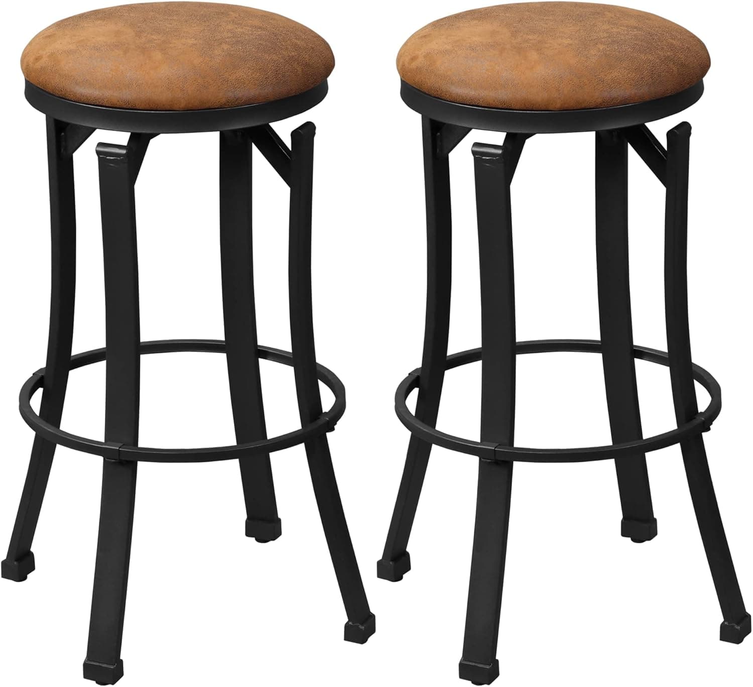 HOMCOM Bar Stools Set of 2, Vintage Barstools with Footrest, Microfiber Cloth Bar Chairs 29 Inch Seat Height with Powder-Coated Steel Legs for Kitchen and Dining Room, Brown