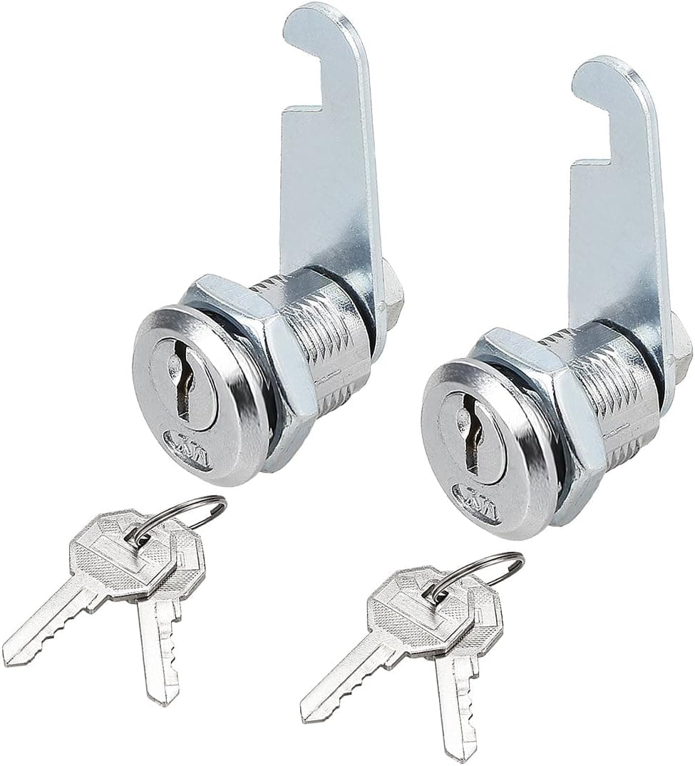 uxcell Drawer Cabinet Cam Lock, 13/16" Cylinder Length, Fits on 1/2" Max Panel Thickness, Zinc Alloy Chrome Plated, Keyed Alike, 2 Pack