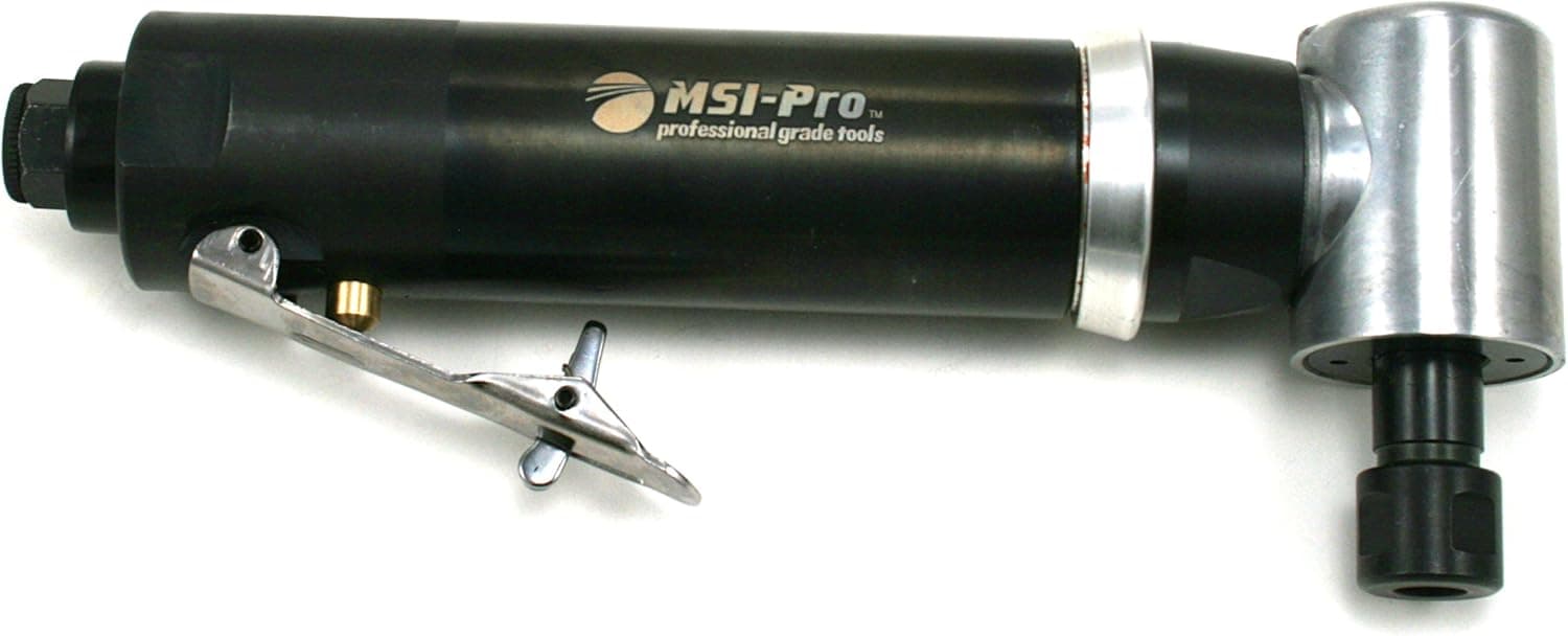 ANGLED AIR DIE GRINDER - MSI PRO Heavy Duty Right Angle Steel Body - Variable Speed 1.4HP 12,000RPM - 8.75" Includes 3/8" and 1/4" Collet