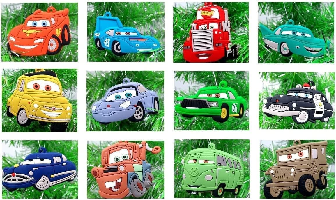 Cars Radiator Springs Christmas Ornament Set with Filmore, Sheriff, Sally, Hudson Hornet, Lightning McQueen Mater and More