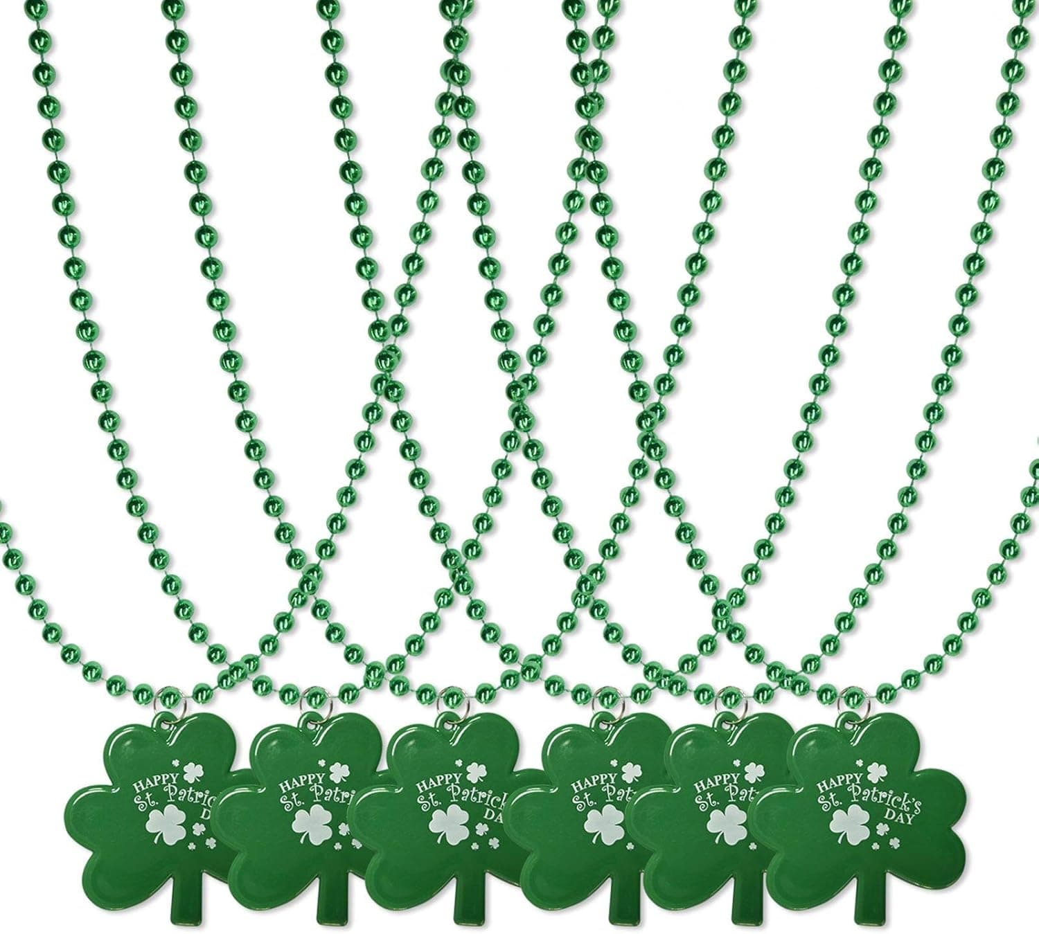 SouilGoal St Patricks Day Bead Necklaces Shamrock Party Favors Costume St. Patrick's Green Necklace Accessories