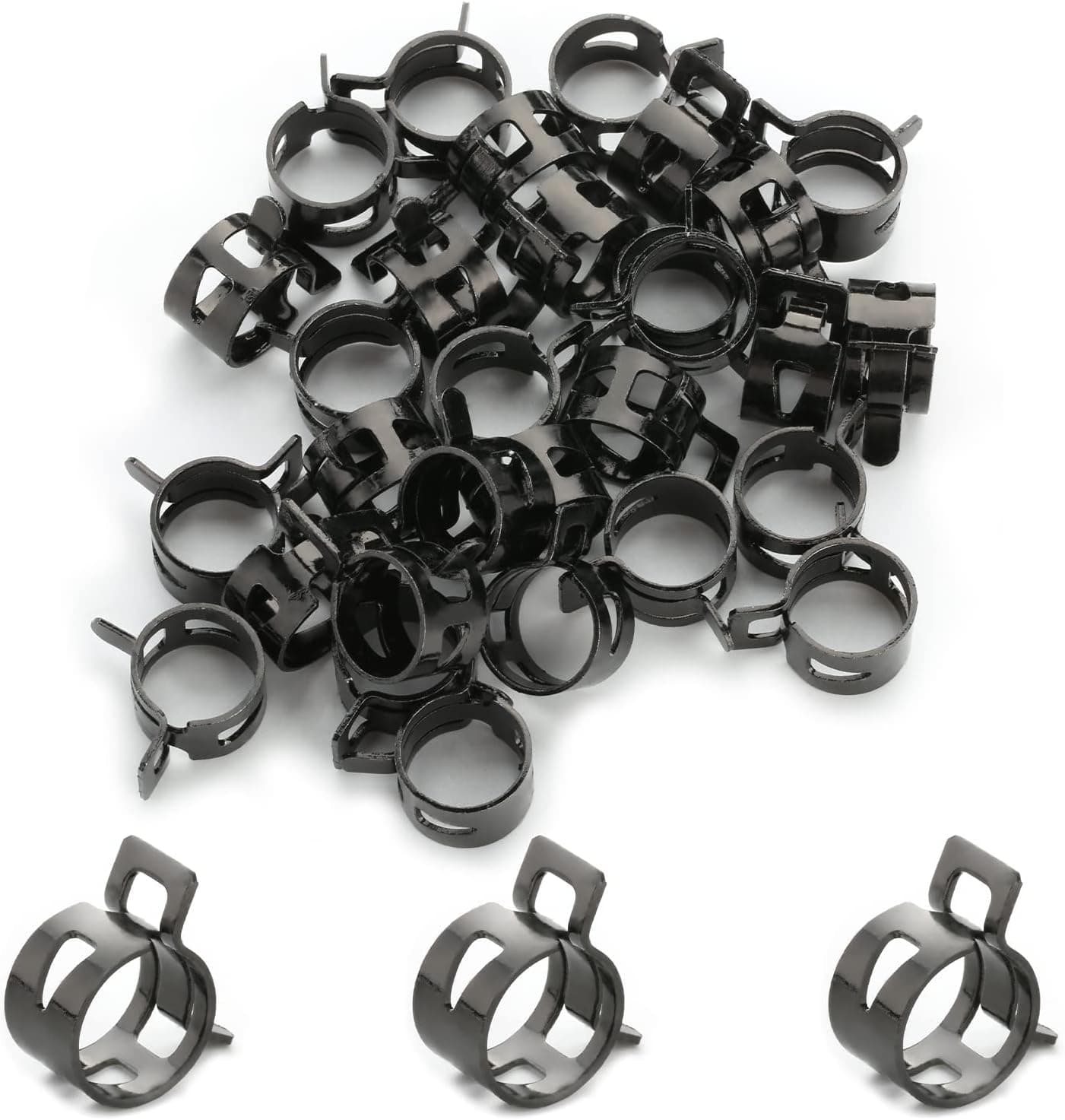 MroMax 0.63" ID Constant Tension Band Hose Clamps 16mm Spring Band Type Hose Manganese Steel Clamp Clips Clamp for Fuel Line Silicone Hose Tube Black Tone 30Pcs