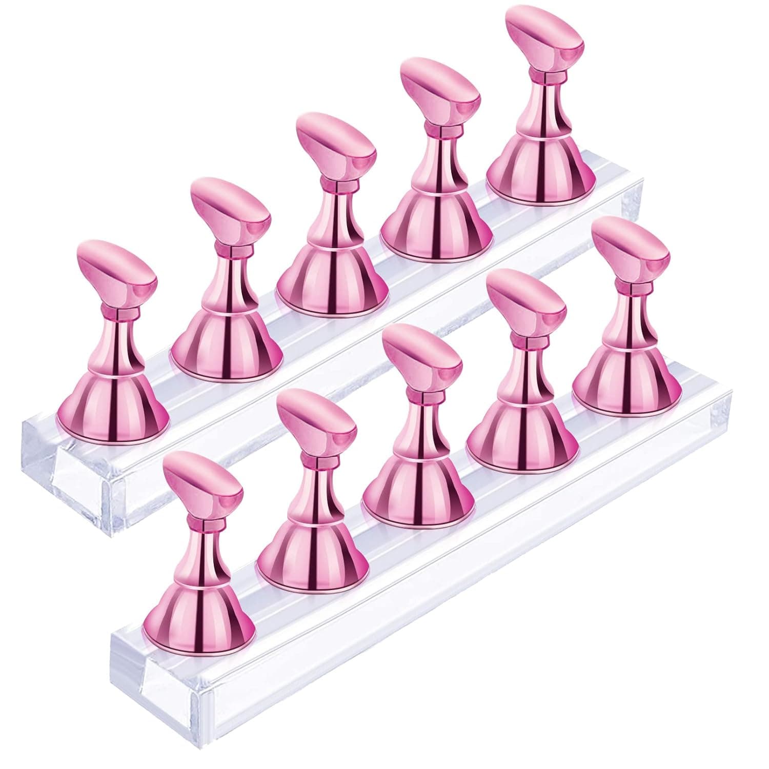 2 Sets Acrylic Nail Display Stand,Magnetic Nail Tip Practice Holders,Training Fingernail,Nail Art Stands For Salon Home,Nail Holder For Painting Nails,Manicure Tools (Metal Pink)