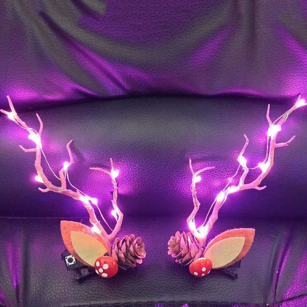 Jeairts LED Christmas Hair Clips Reindeer Antlers Hair Pins Branches Floal Colorful Xmas Headpiece Hair Dress Festival Elk Hair Accessories for Women and Girls