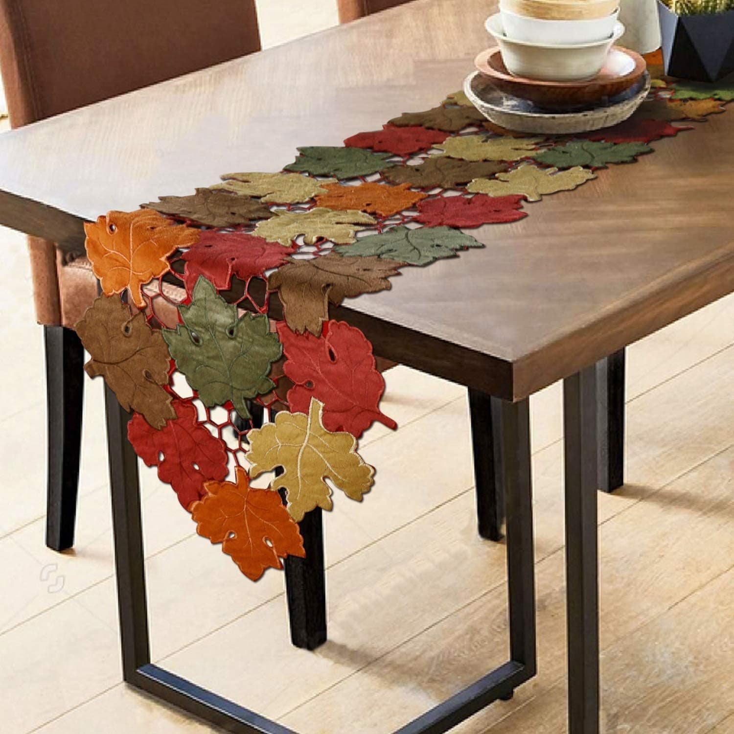 OWENIE Fall Leaves Table Runners,Thanksgiving Centerpieces for Tables, 13Inch x 54Inch Embroidered Maple Leaf table decor for Harvest, Autumn Farmhouse Decorations for Home Settings, Machine Washable.