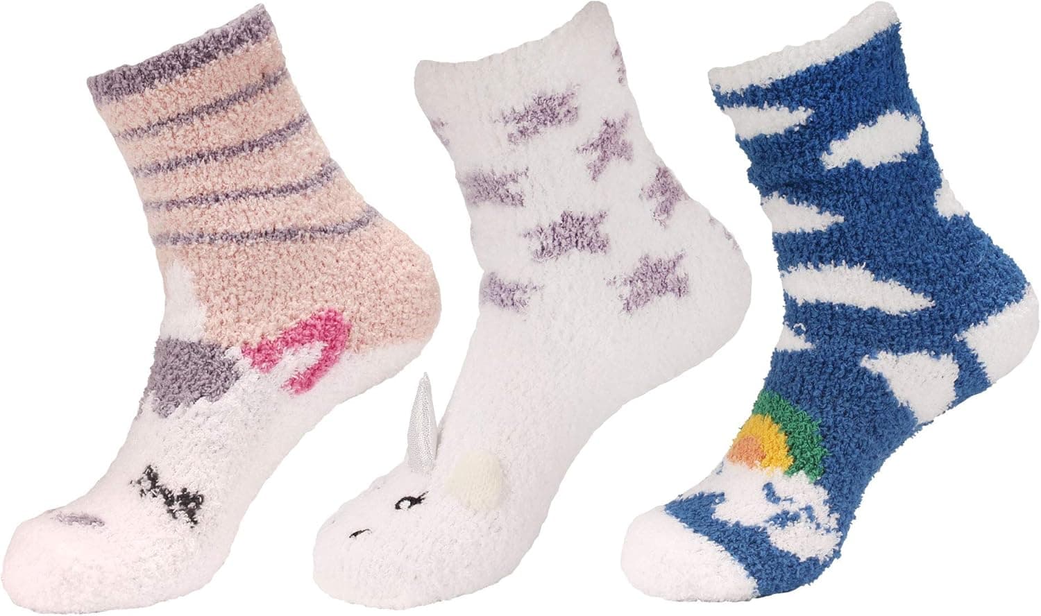 BambooMN Women's Super Soft Warm Microfiber Fuzzy Cozy Unicorn Series Crew Socks