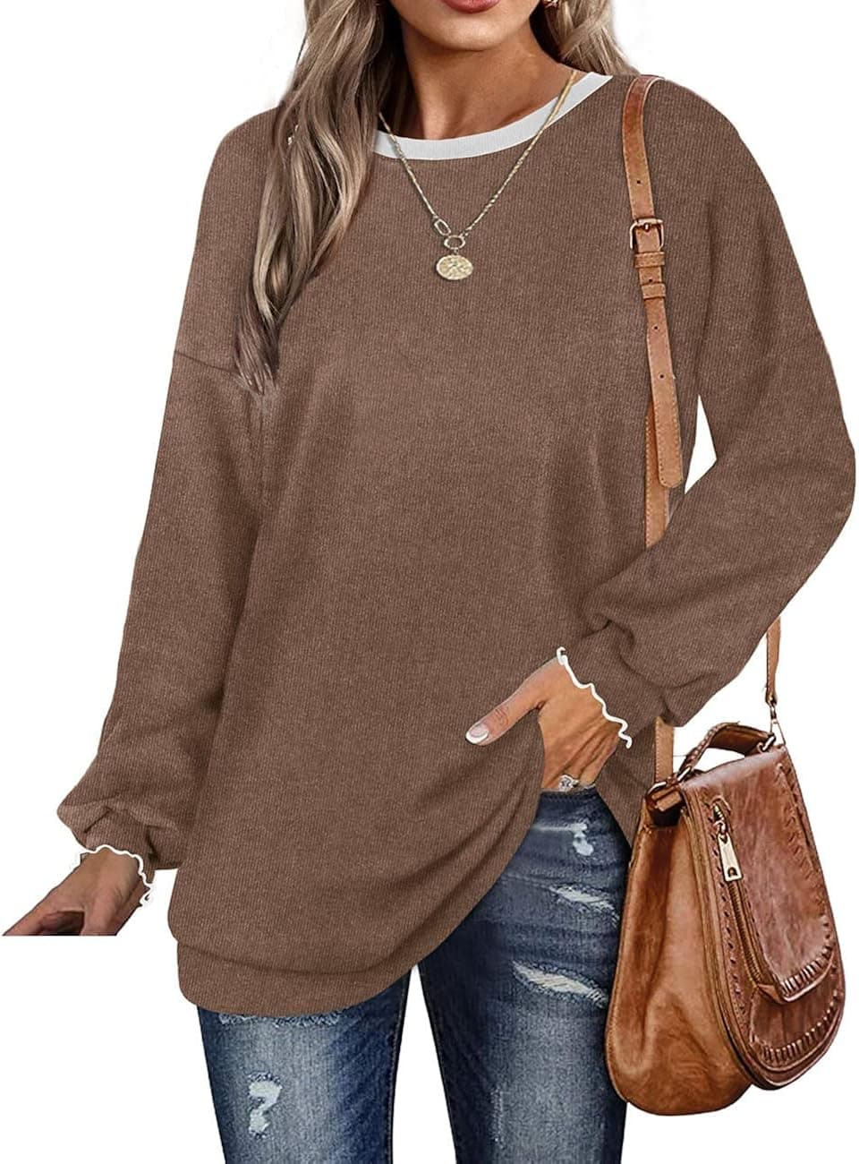 Sousuoty Crewneck Sweatshirts for Women Long Sleeve Tunic Tops
