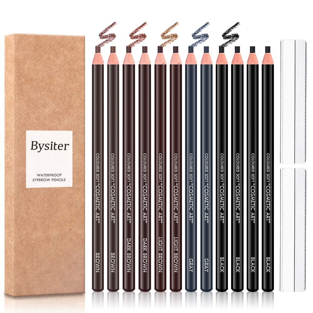 12 Pcs Waterproof Eyebrow Pencils Kit Permanent Eye Brow Tattoo Makeup Microblading Supplies Pen Eye Brow Liners Peel Off Brow Filler Pencil Set with Sharpeners for Marking and Outlining (5 Colors)