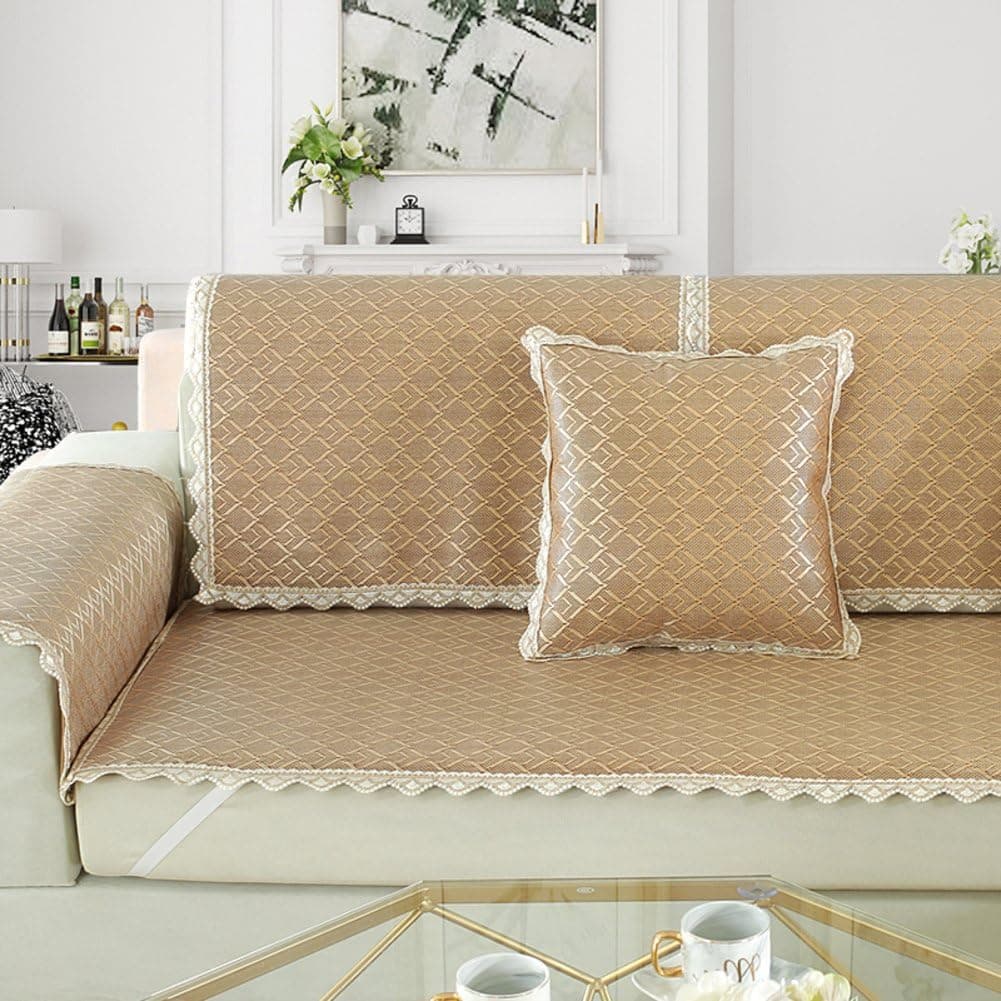 TY&WJ Summer Cool Cover Couch Covers Sectional Sofa Towel Bamboo and Rattan Stain-Resistant Anti-Slip for Living Room Outdoor-E 60x120cm(24x47inch)