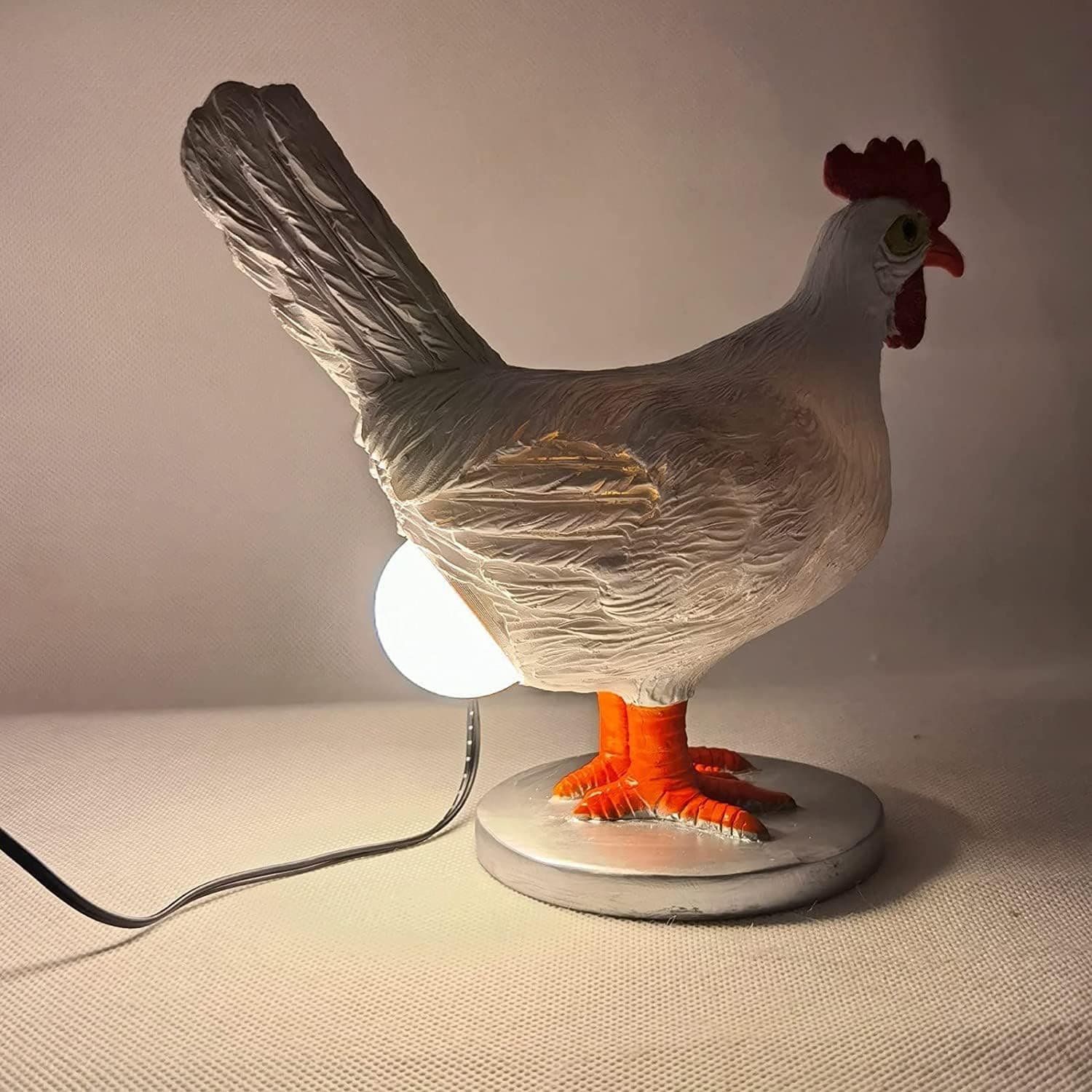 2023New Chicken Egg Lamp - Rooster Table Lamp, 3D LED Night Lights, Lifelike Resin Chicken Egg Lam Light, Easter Hen Laying Eggs Lamp Plush for Home Bedroom Living Room Decor