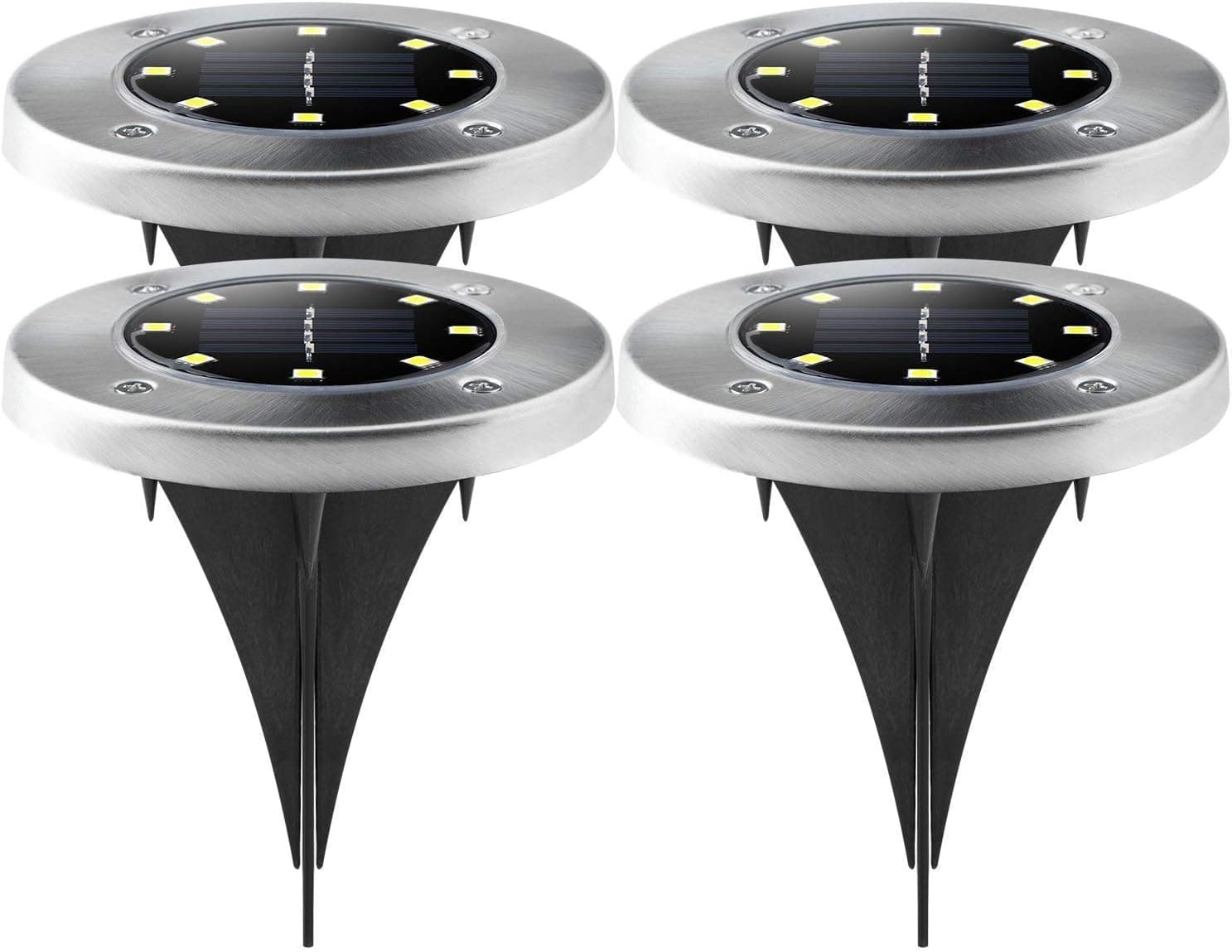 Solar Ground Lights,Outdoor Garden Pathway Waterproof In-Ground Driveway Lawn Walkway Flood Lights 8 LEDs Disk Lights,A Bright Road in Your Garden, White(8 LEDs,4-PACK)