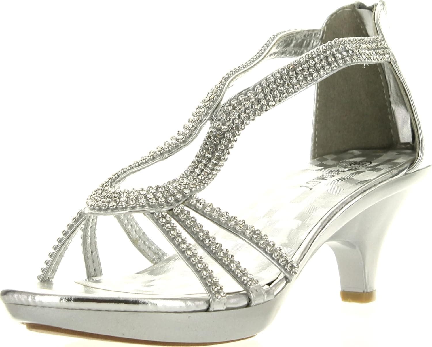 Delicacy Angel 36 Women Dress Sandals Rhinestone Platform Pumps Wedding Bridal Low Heel SNJ Shoes (8.5, Silver)
