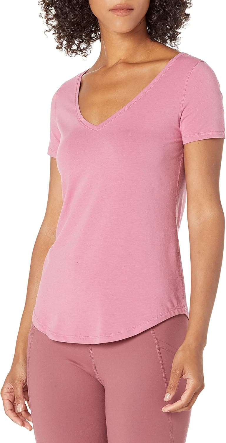 Amazon Essentials Women's Soft Cotton Standard-Fit V-Neck Short-Sleeve Yoga T-Shirt (Available in Plus Size)