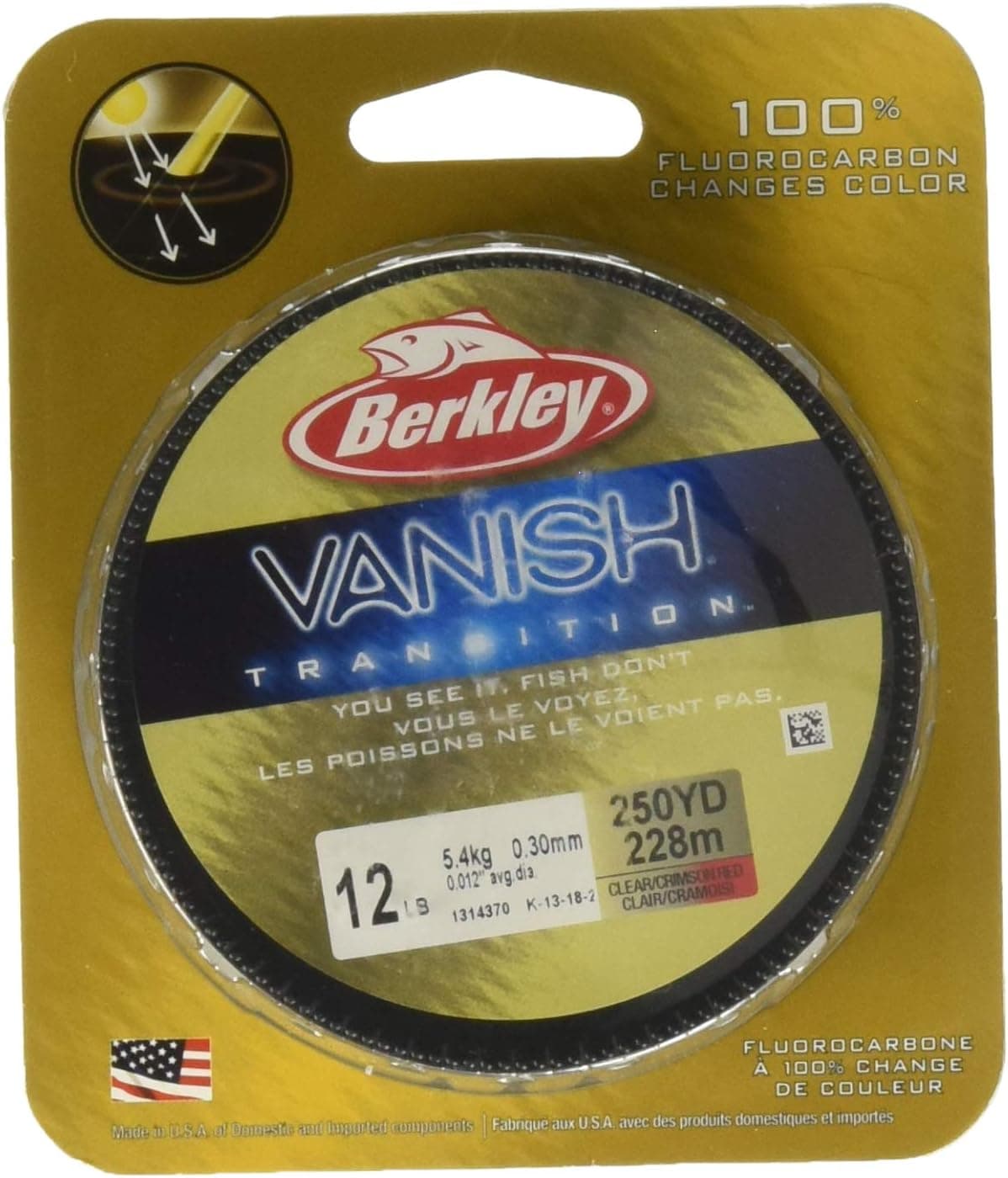 Berkley Vanish Fluorocarbon Fishing Line & Leader Material, Crimson Red - Transition, 250-Yard/17-Pound