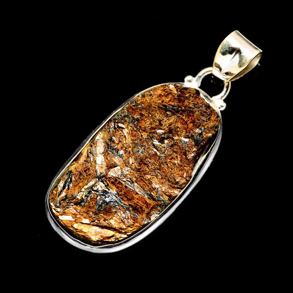 Ana Silver Co Rough Astrophyllite Pendant 1 3/4" (925 Sterling Silver) - Handmade Jewelry, Bohemian, Vintage PD677610