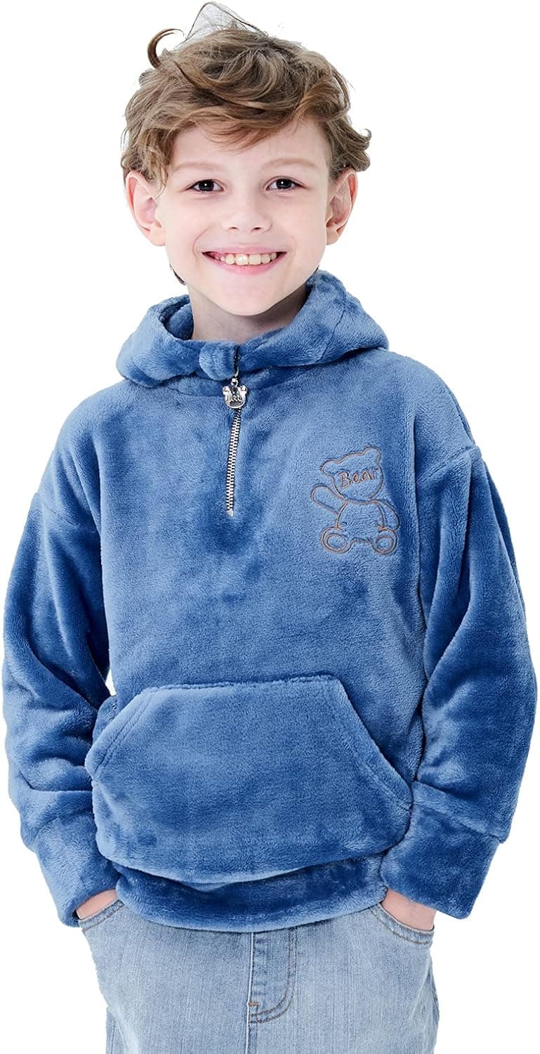 MGEOY Boys Sweatshirts Half Zip up Hoodie Bear Fleece Pullover Sweatshirt for Kids Blue 6-7Y
