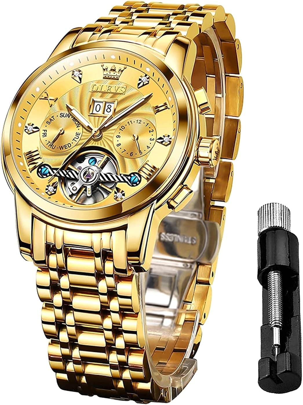OLEVS Men Automatic Watch Mechanical Self Winding Watches for Men Skeleton Business Dress Luminous Waterproof Diamond Week Month … …