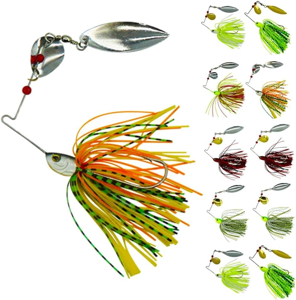 Easy Catch 10Pack 18.4g/0.64oz Mixed Wonderfull Colors Fishing Hard Spinner Baits Lures Kit Spinnerbait Pike Bass with Hand Holographic Painted Blades for Saltwater Fishing