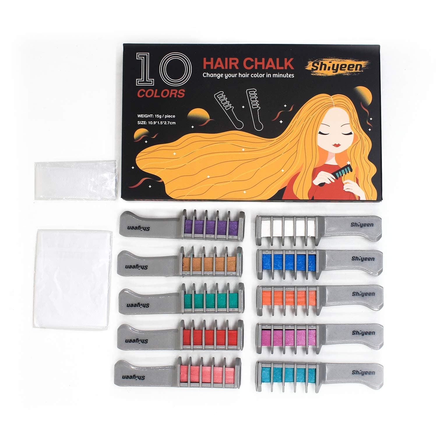 Shiyeen 10 Colors Hair Chalk for Girls Gift, Kids Temporary Bright Hair Color, Halloween Hair Chalk Comb Birthday Gift for Girls Of Ages 4 5 6 7 8 9 10+ Washable Non-Toxic for Kids Hair Dyeing Cosplay on Birthday Easter Party