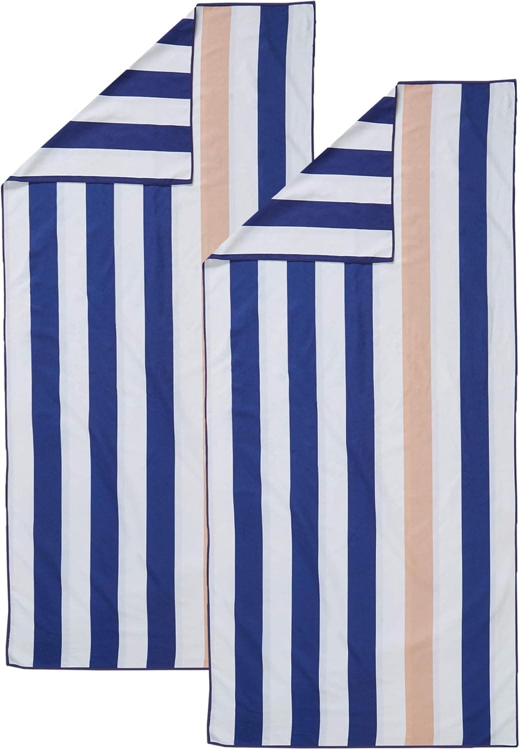 Lightweight Reversible Quick Dry Microfiber Beach Towel. Compact for Travel, Beach, Pool, and Boating. Venice Collection. (2 Pack - 35" x 78" Reversible Cabana Navy / Taupe)