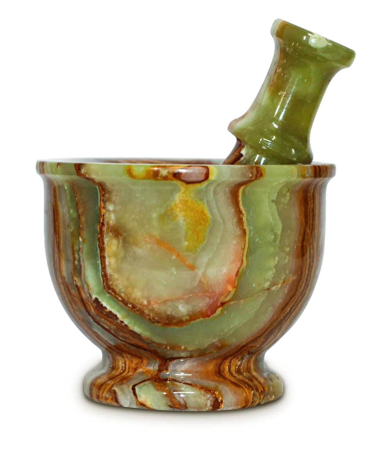 TheWolfard Handmade Luxury Green Calcite Mortar Pestle Set Large, Rustic Herb Crusher and Stone Grinder, Best for Kitchen Usable Decor & Housewarming Gifts., Multi Green, 5x4 (MG2021)
