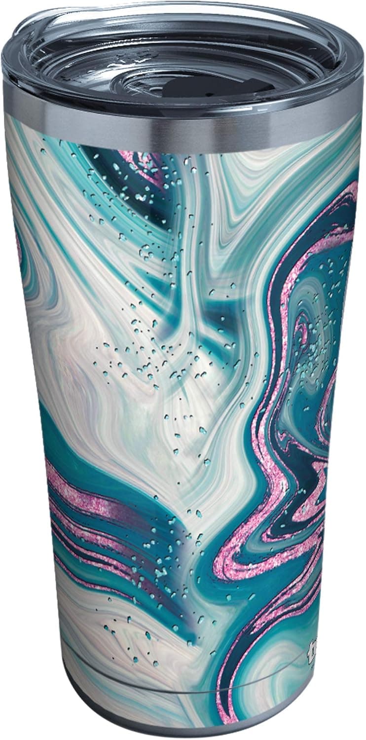 Tervis Purple Teal Marble Triple Walled Insulated Tumbler, 1 Count (Pack of 1), Clear and Black Slider Lid