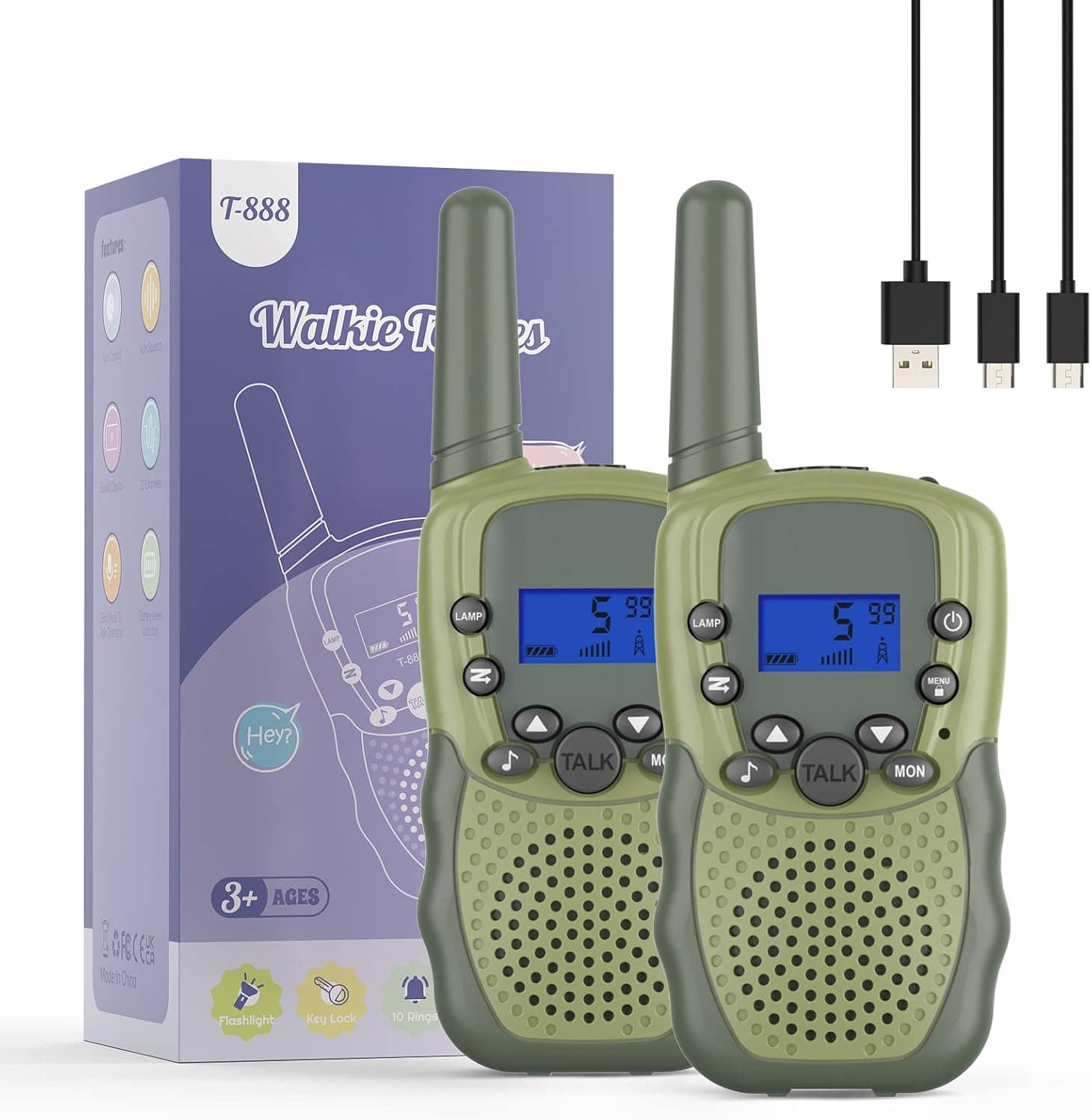AIKTUPSY Rechargeable Kids Walkie Talkies 2 Pack, Interactive Toys for 3-12 Year Old Girls Boys, Walkie Talkies for Kids Long Range with LED Flashlight, Gifts for 4-7 Year Old Boys Girls