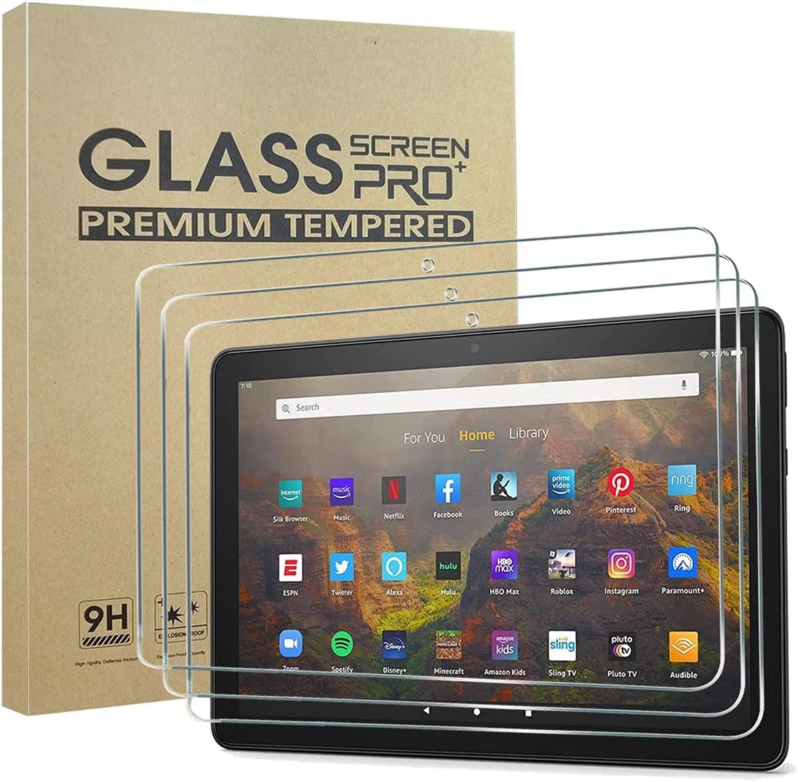 [3-Pack] All-New Kindle Fire HD 10 2021/Fire HD 10 Kids/Fire HD 10 Kids Pro/Fire HD 10 Plus (2021 Release) Screen Protector, HD Anti-Scratch Anti-Fingerprint 9H Hardness Bubble-Free Tempered Glass