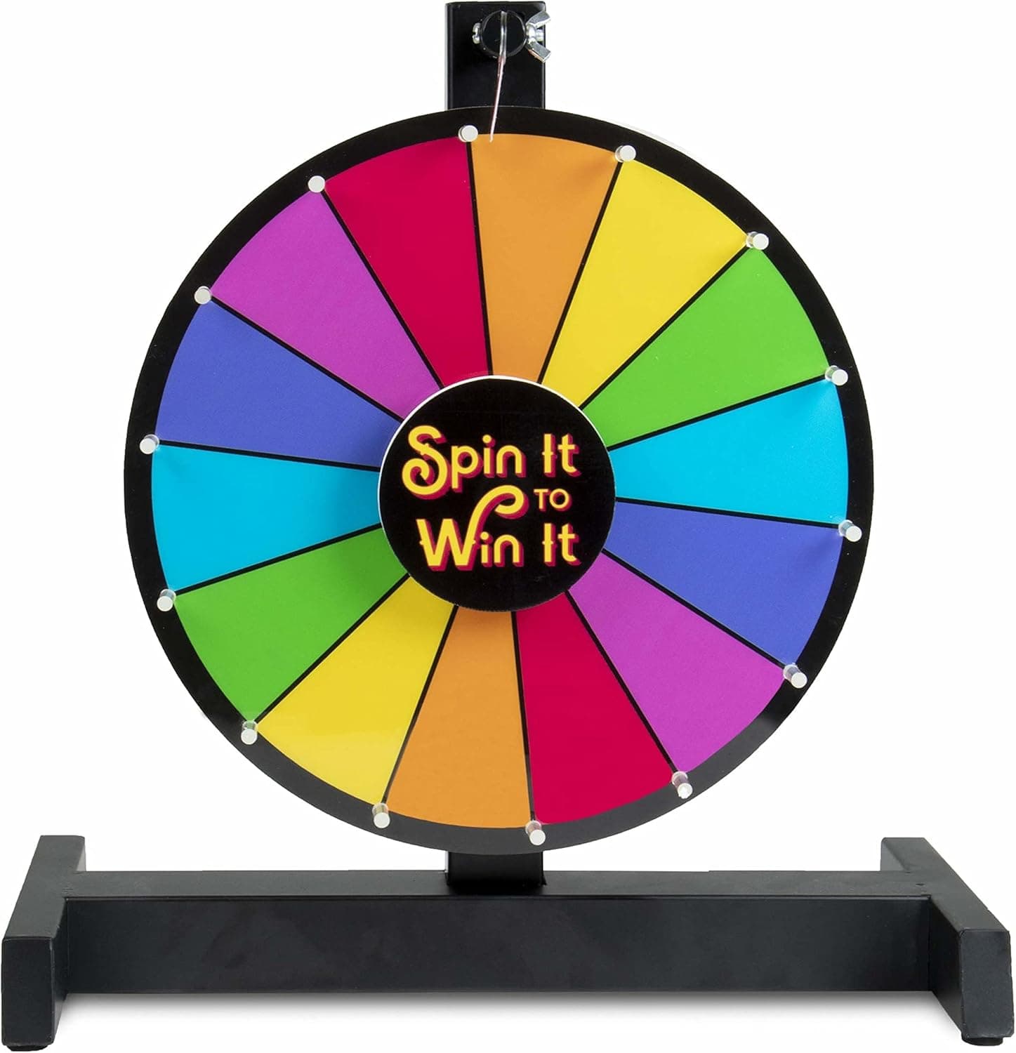 Brybelly Spin it to Win It Mini Prize Wheel, 12" | 14 Colorful Dry Erase Slots, Customizable Dry Erase Button, Adjustable Spin Speed | Tabletop Prize Wheels for Trade Shows, Office Games, and Parties